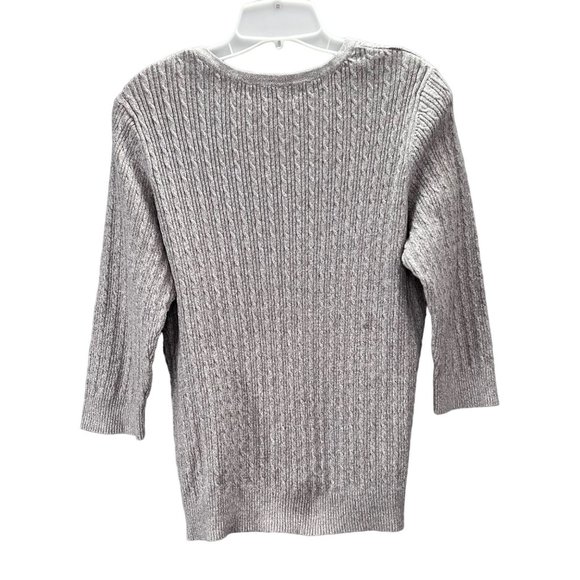 Karen Scott Henley Sweater size L Gray Cable Knit 3/4 Sleeve - Picture 2 of 4